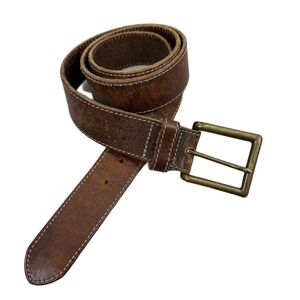 Vtg Eddie Bauer Leather Belt Mens 40 Brown Brass Buckle Distressed Classic 1.25"